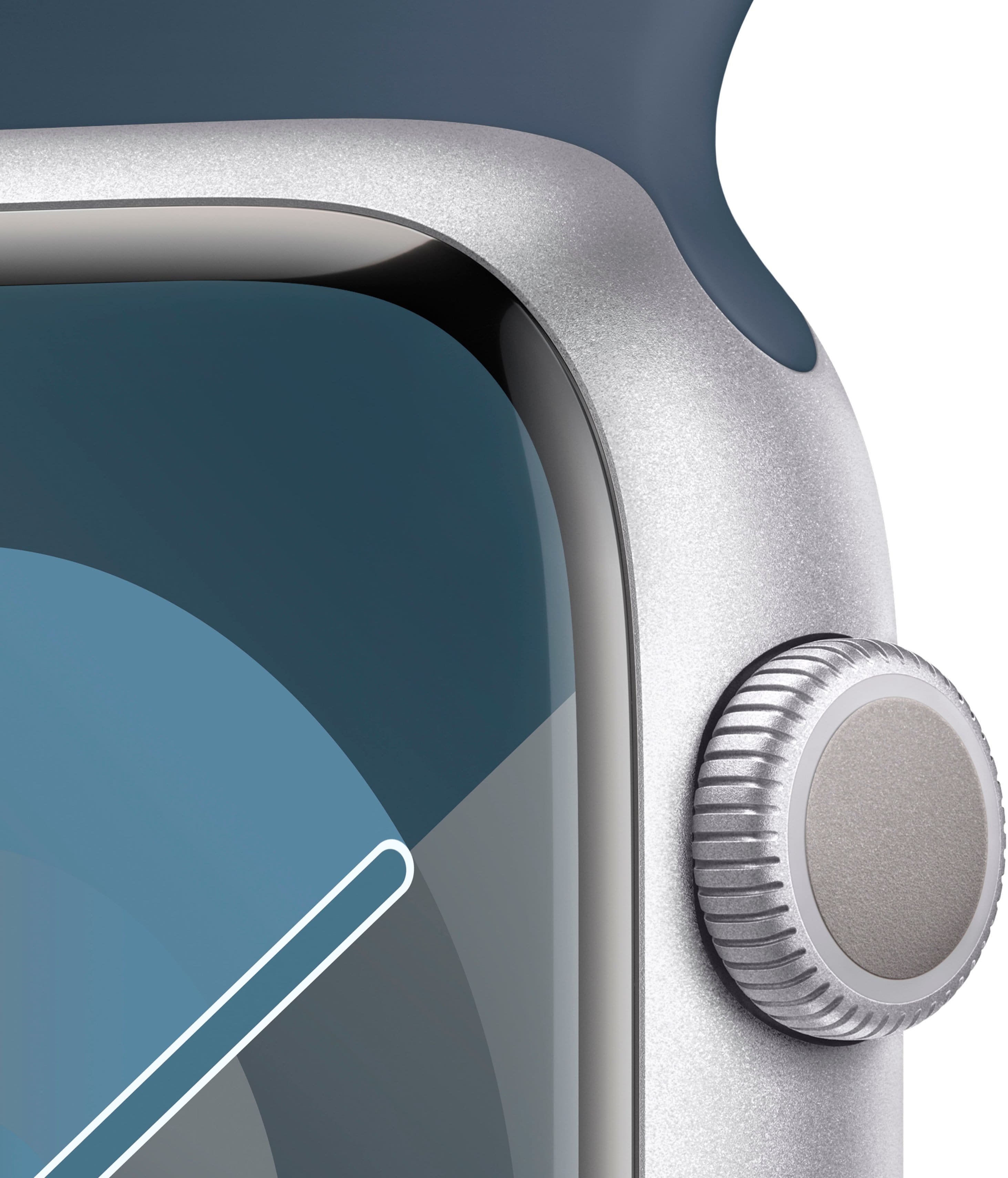 Alt View 12. Apple - Apple GS Cert Refurb Watch Series 9 (GPS) 45mm Silver Aluminum Case with Storm Blue Sport Band with Blood Oxygen - M/L - Silver.