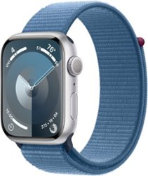 Apple Watch Series 9 (GPS) 45mm Silver Aluminum Case with Winter Blue Sport Loop with Blood Oxygen - Silver - Front_Zoom