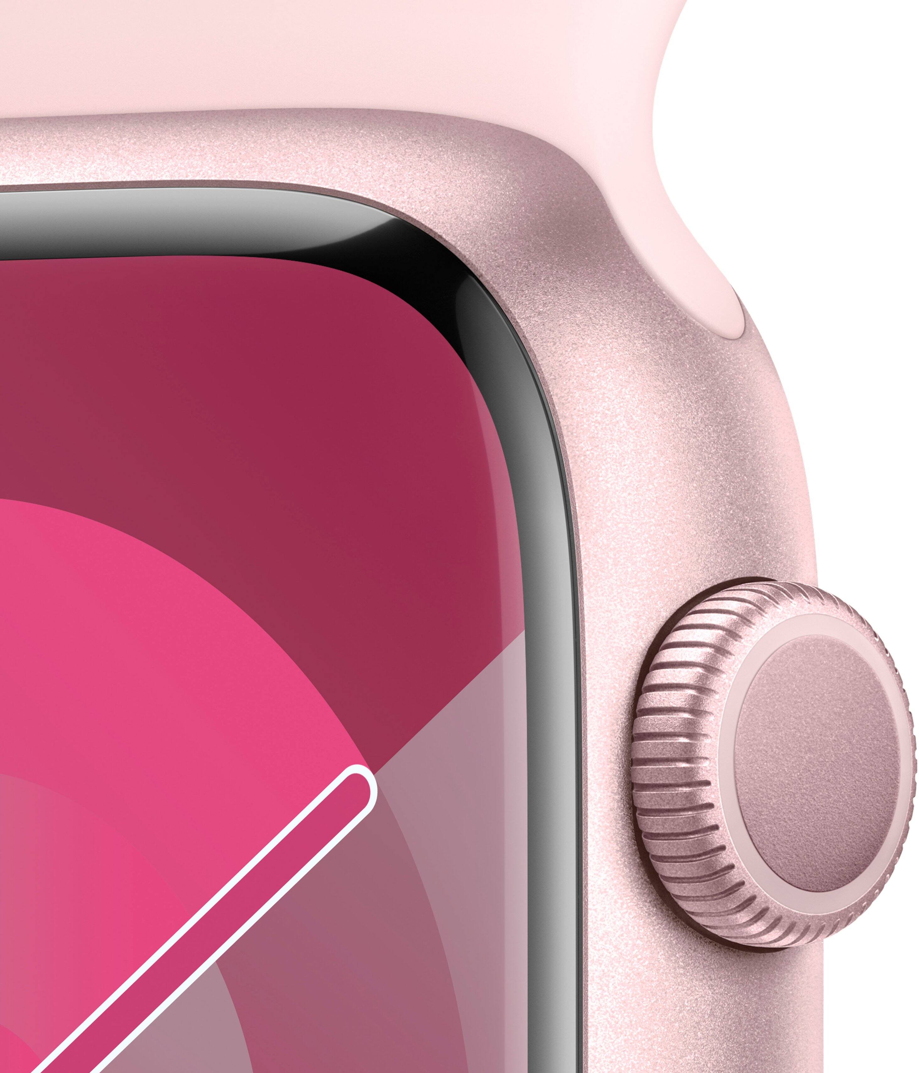 Alt View 12. Apple - Apple GS Cert Refurb Watch Series 9 (GPS) 45mm Pink Aluminum Case with Light Pink Sport Band with Blood Oxygen - S/M - Pink.