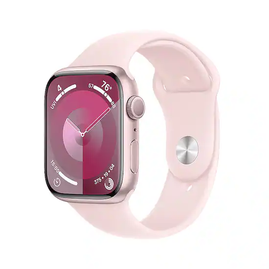 Refurbished Apple Watch Series 9 GPS 45mm Pink Aluminum Case with Light Pink Sport Band with Blood Oxygen M L Pink 2023 GCRF MR9H3LL A Best Buy