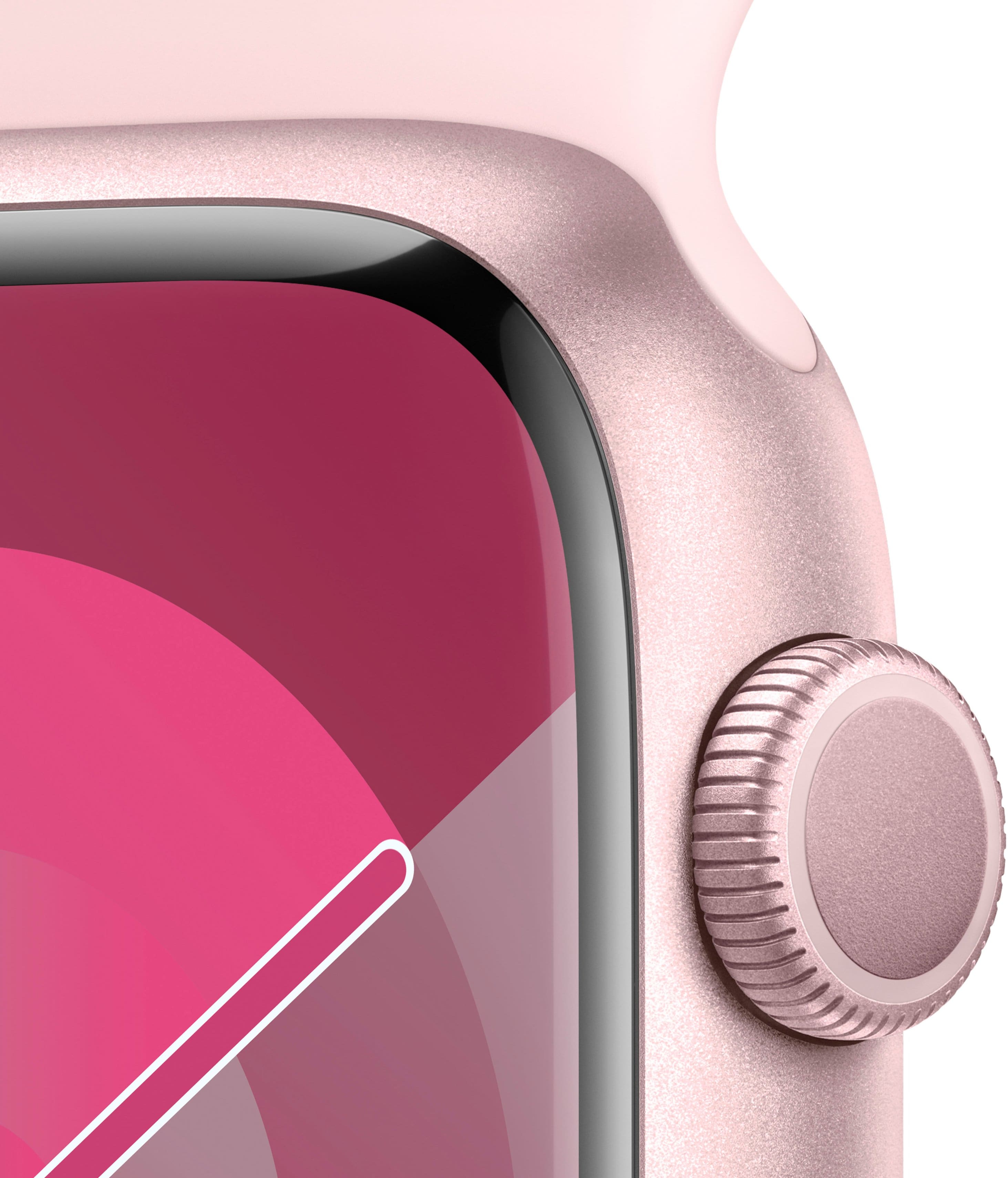Alt View 12. Apple - Apple GS Cert Refurb Watch Series 9 (GPS) 45mm Pink Aluminum Case with Light Pink Sport Band with Blood Oxygen - M/L - Pink.
