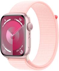 Front. Apple - Apple Watch Series 9 (GPS) 45mm Pink Aluminum Case with Light Pink Sport Loop with Blood Oxygen - Pink.
