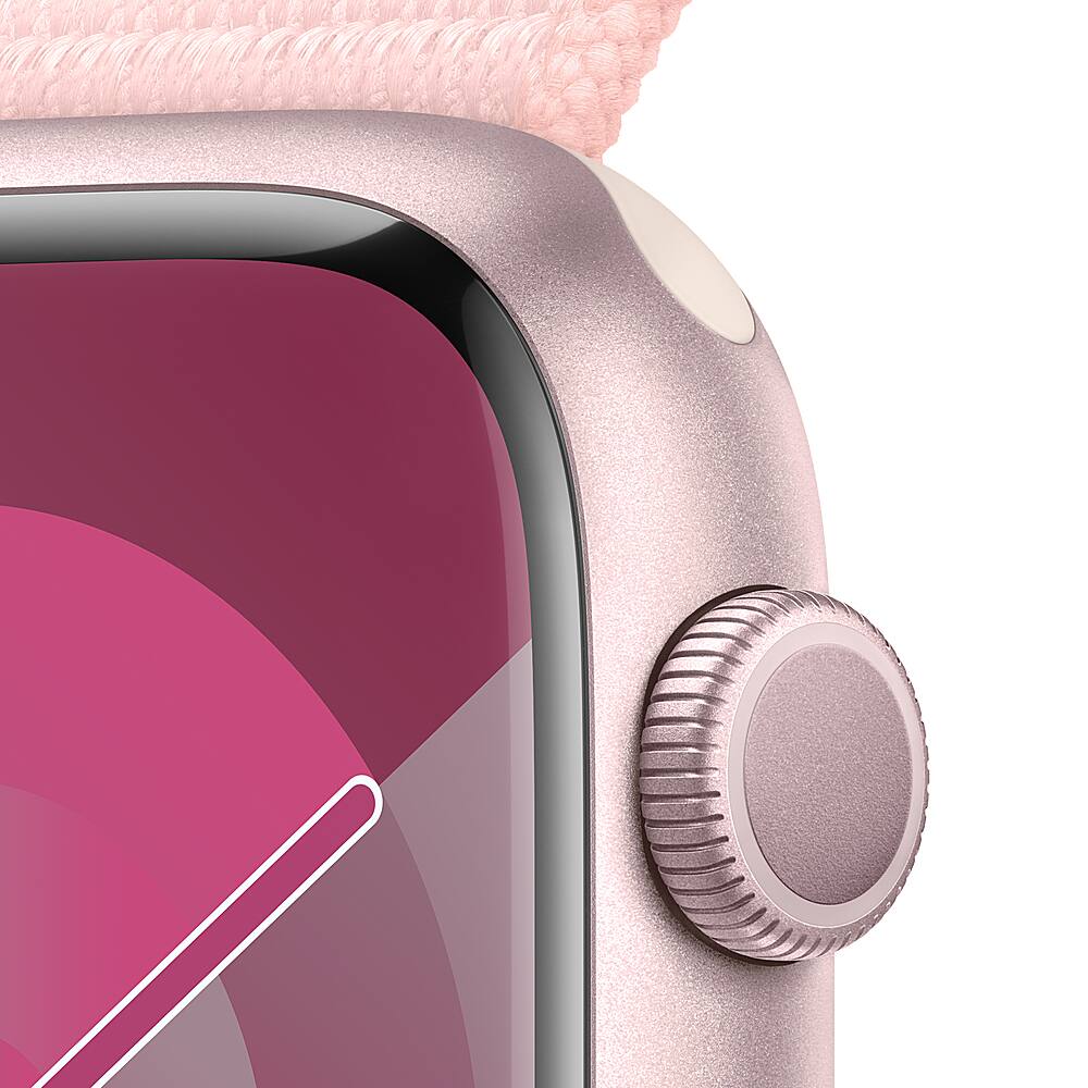 Alt View 12. Apple - Apple Watch Series 9 (GPS) 45mm Pink Aluminum Case with Light Pink Sport Loop with Blood Oxygen - Pink.