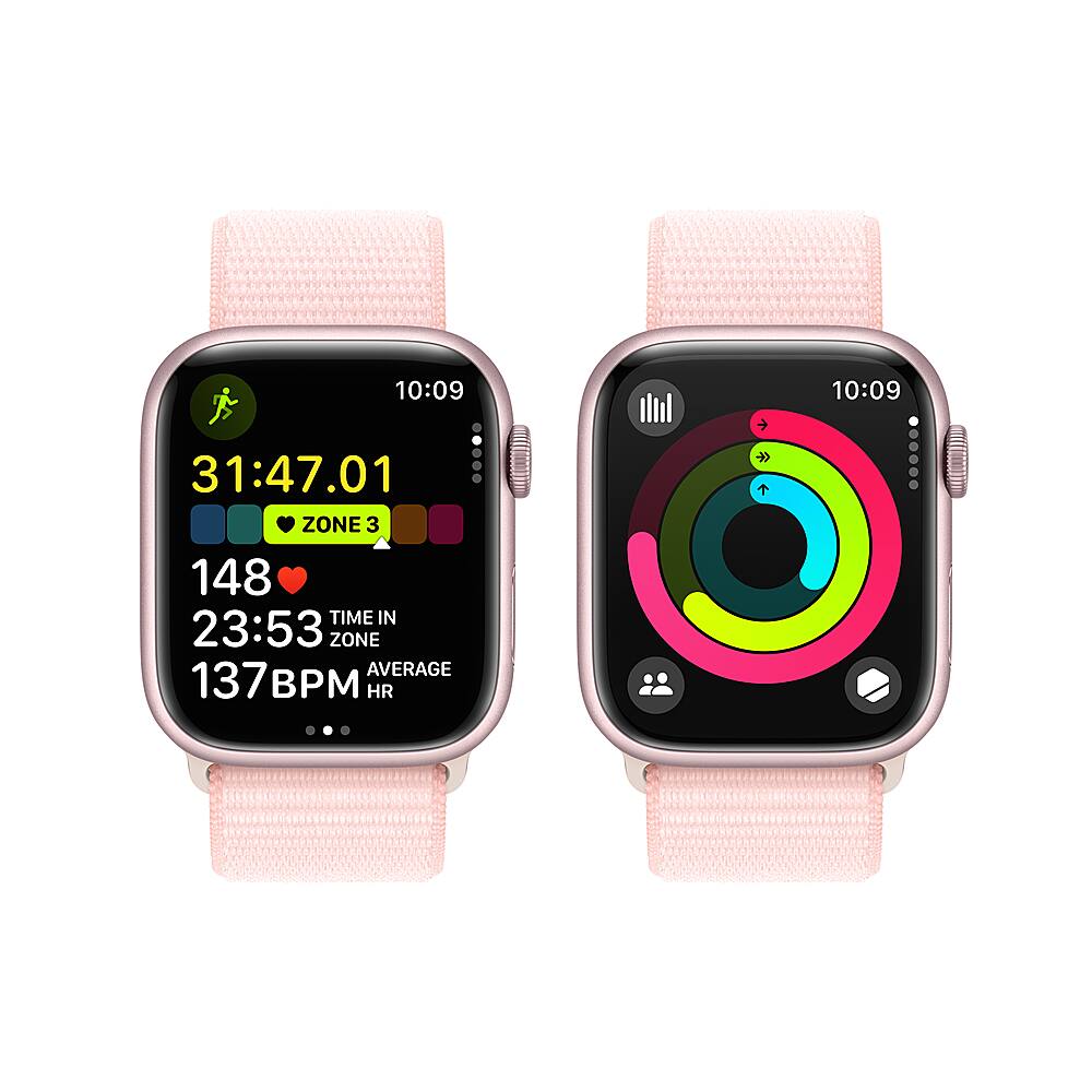 Alt View 17. Apple - Apple Watch Series 9 (GPS) 45mm Pink Aluminum Case with Light Pink Sport Loop with Blood Oxygen - Pink.