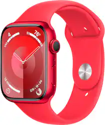 Apple Cert Refurb Watch Series 9 GPS 45mm PRODUCT RED Aluminum Case w PRODUCT RED Sport Band S/M PRODUCT RED 2023 - (PRODUCT)RED - (2023) - Front_Zoom