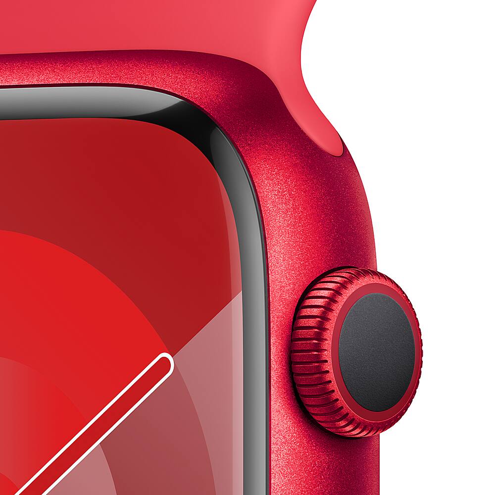 Alt View 12. Apple - Apple Watch Series 9 (GPS) 45mm (PRODUCT)RED Aluminum Case with (PRODUCT)RED Sport Band with Blood Oxygen - S/M - (PRODUCT)RED.