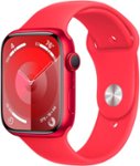 Front Zoom. Apple Watch Series 9 (GPS) 45mm (PRODUCT)RED Aluminum Case with (PRODUCT)RED Sport Band with Blood Oxygen - M/L - (PRODUCT)RED.