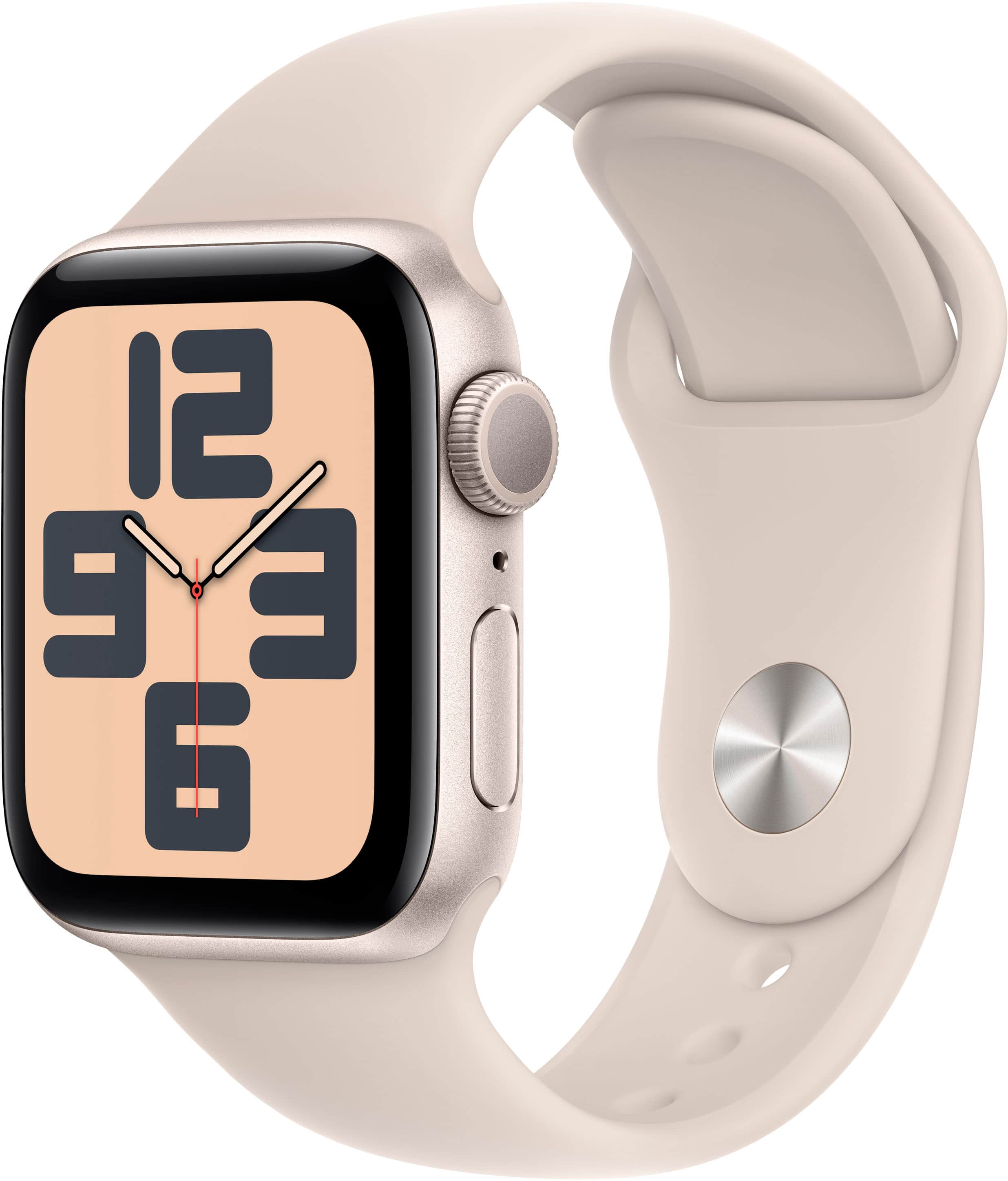 Front. Apple - Refurbished Apple Watch SE 2nd Generation (GPS) 40mm Starlight Aluminum Case with Starlight Sport Band - S/M - Starlight.