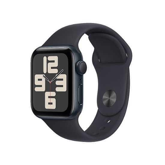 Front. Apple - Apple Watch SE 2nd Generation (GPS) 40mm Midnight Aluminum Case with Midnight Sport Band - S/M - Midnight.