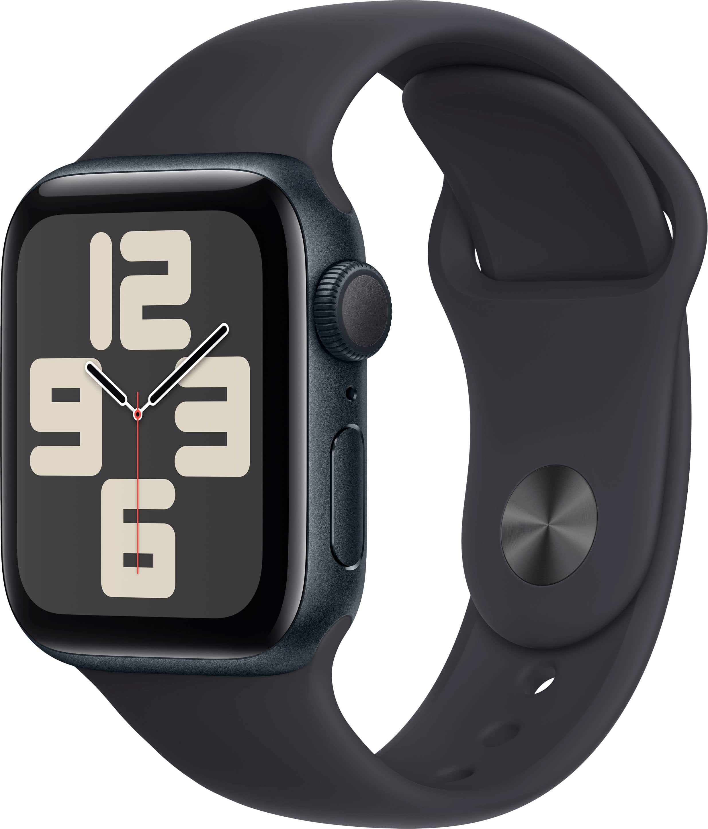 Front. Apple - Apple Watch SE 2nd Generation (GPS) 40mm Midnight Aluminum Case with Midnight Sport Band - M/L - Midnight.
