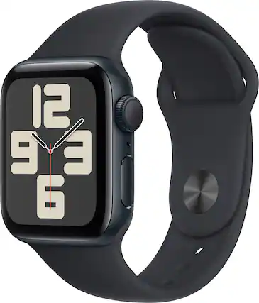 Front. Apple - Refurbished Apple Watch SE 2nd Generation (GPS) 40mm Midnight Aluminum Case with Midnight Sport Band - M/L - Midnight.