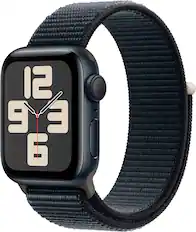Front. Apple - Apple Watch SE 2nd Generation (GPS) 40mm Midnight Aluminum Case with Midnight Sport Loop - Midnight.