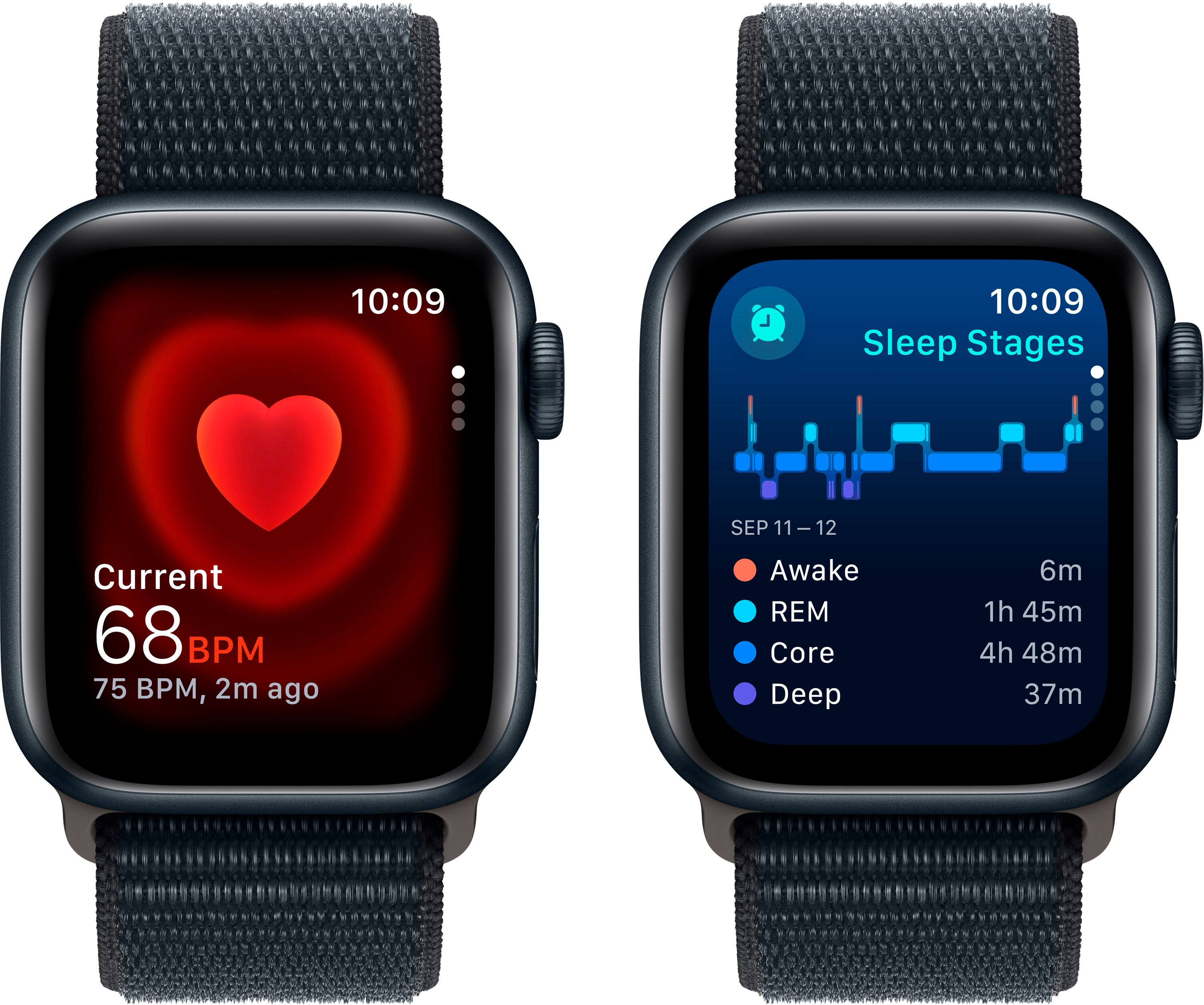 Alt View 14. Apple - Apple Watch SE 2nd Generation (GPS) 40mm Midnight Aluminum Case with Midnight Sport Loop - Midnight.