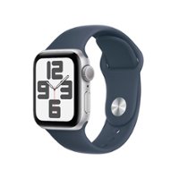 Apple Watch SE 2nd Generation (GPS) 40mm Silver Aluminum Case with Storm Blue Sport Band - S/M - Silver - Front_Zoom