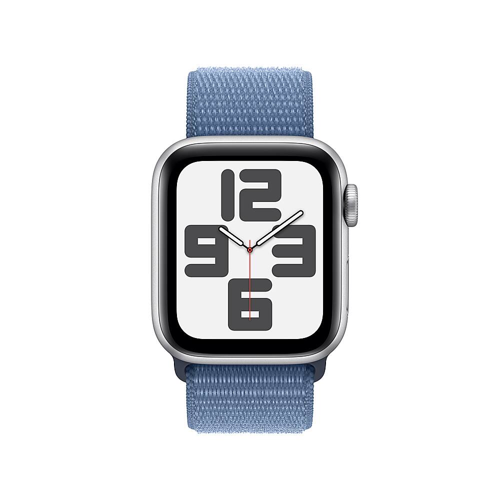 Angle. Apple - Refurbished Apple Watch SE 2nd Generation (GPS) 40mm Silver Aluminum Case with Winter Blue Sport Loop - Silver.