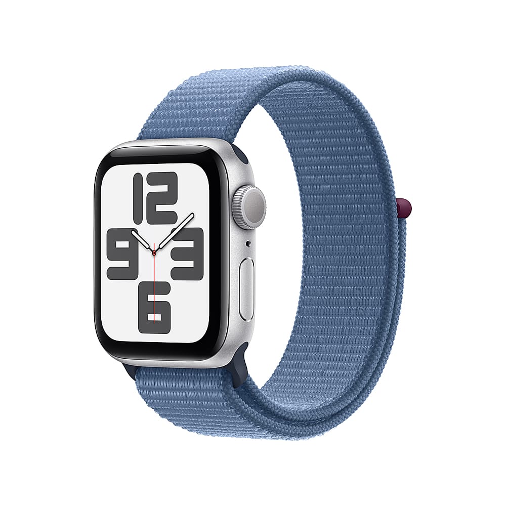 Apple Watch SE 2nd Generation (GPS) 40mm Silver Aluminum Case with Winter Blue Sport Loop - Silver - (2022) - Front_Zoom