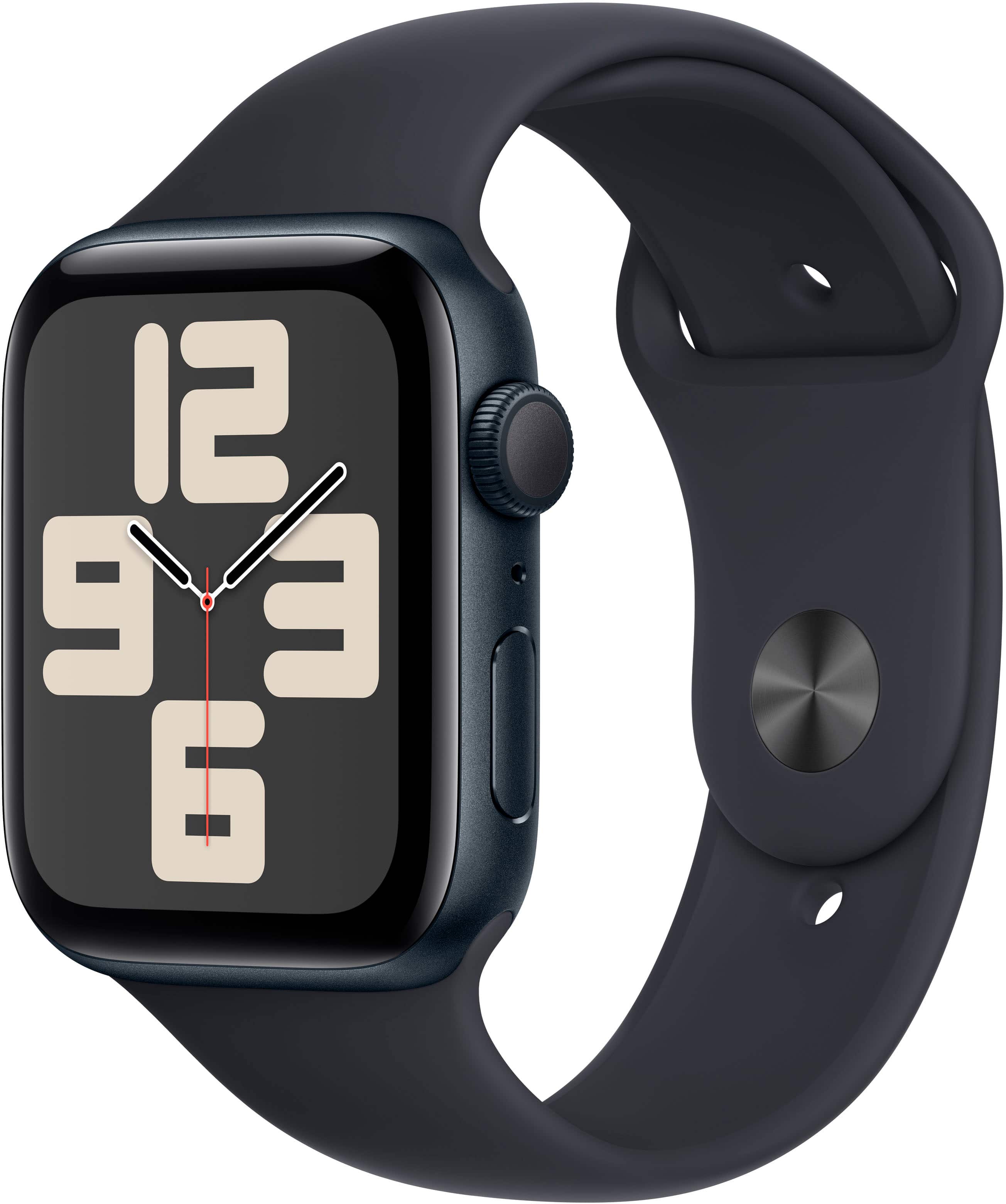 Apple Watch SE 2nd Generation (GPS) 44mm Midnight Aluminum Case with Midnight Sport Band - S/M - Midnight - (2022) - Front_Zoom
