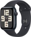 Front. Apple - Apple Watch SE 2nd Generation (GPS) 44mm Midnight Aluminum Case with Midnight Sport Band - M/L - Midnight.