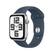 Front. Apple - Apple Watch SE 2nd Generation (GPS) 44mm Silver Aluminum Case with Storm Blue Sport Band - S/M - Silver.