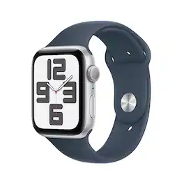 Refurbished Apple Watch SE 2nd Generation (GPS) 44mm Silver Aluminum Case with Storm Blue Sport Band - M/L - Silver - (2022)