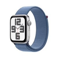 Apple Watch SE 2nd Generation (GPS) 44mm Silver Aluminum Case with Winter Blue Sport Loop - Silver - Front_Zoom