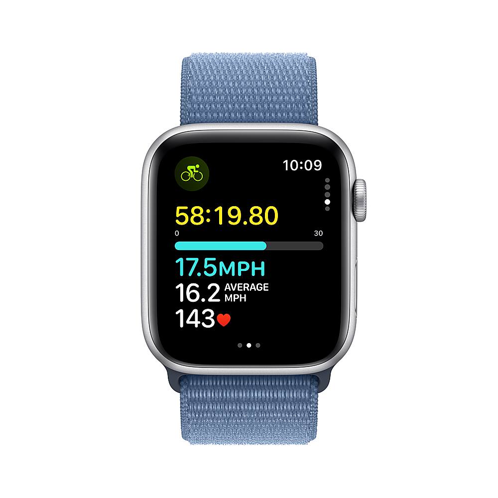 Alt View 15. Apple - Apple Watch SE 2nd Generation (GPS) 44mm Silver Aluminum Case with Winter Blue Sport Loop - Silver.