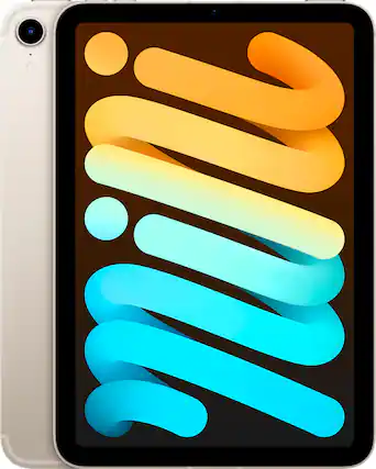 Front. Apple - Geek Squad Certified Refurbished iPad mini (6th Generation) Wi-Fi + Cellular - 256GB - Starlight.