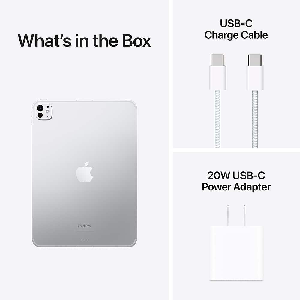 The image features a white iPad Pro with a USB-C Charge Cable and a 20W USB-C Power Adapter. The USB-C Charge Cable is designed for charging and data transfer, while the 20W USB-C Power Adapter provides fast and efficient charging for the iPad Pro. The image also includes a close-up of the USB-C Charge Cable and a picture of the USB-C Charge Cable and 20W USB-C Power Adapter.