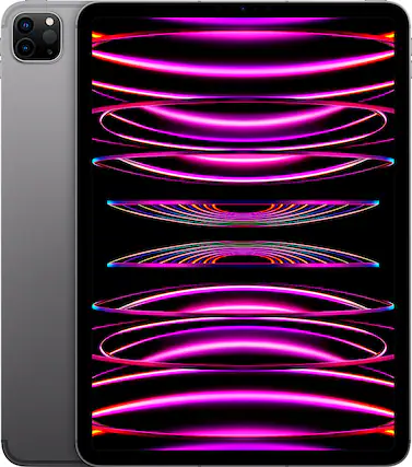 Front. Apple - Geek Squad Certified Refurbished 11-Inch iPad Pro (4th Generation) M2 chip Wi-Fi + Cellular - 1TB - Space Gray.