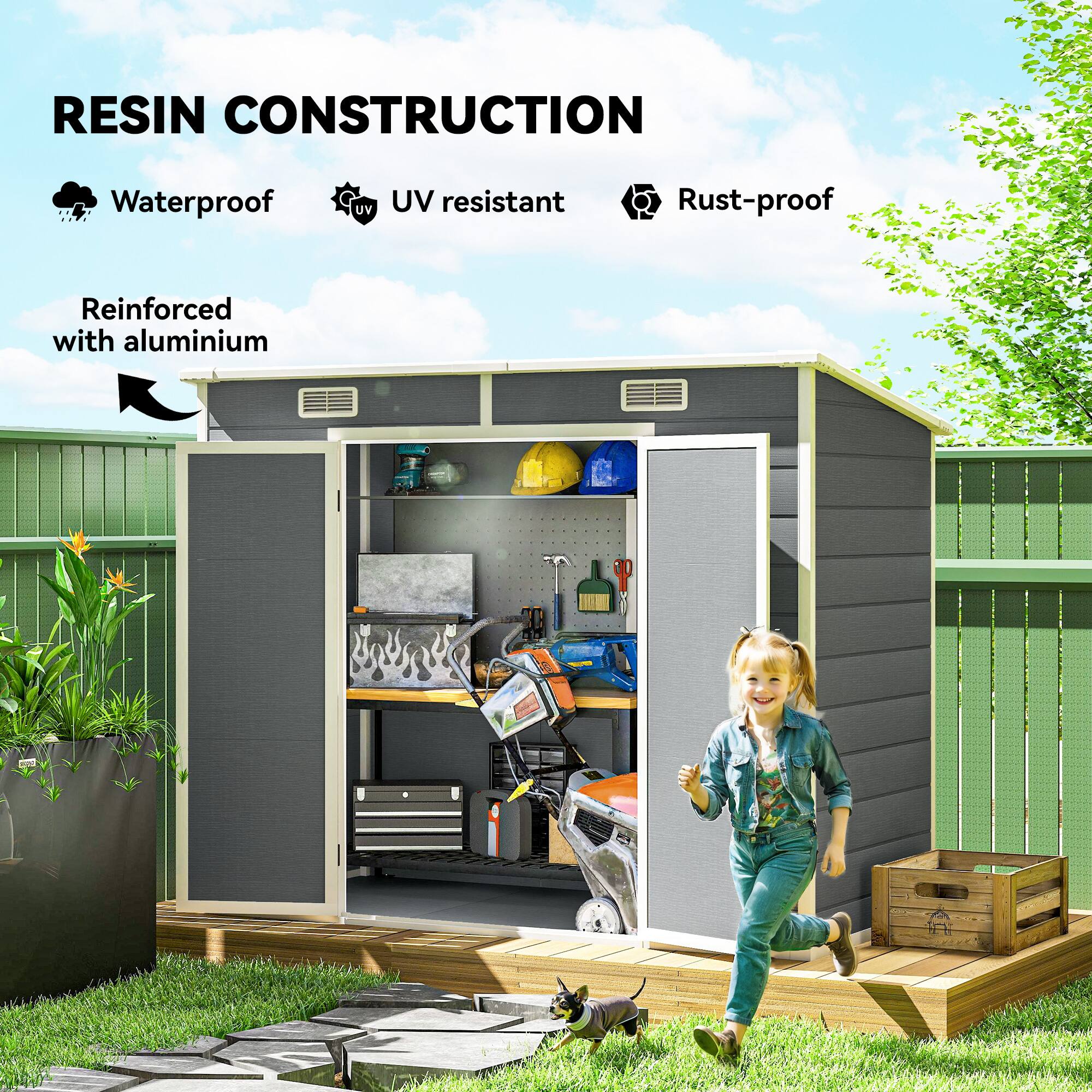 RESIN CONSTRUCTION

- Waterproof
- UV resistant
- Rust-proof

Reinforced with aluminium