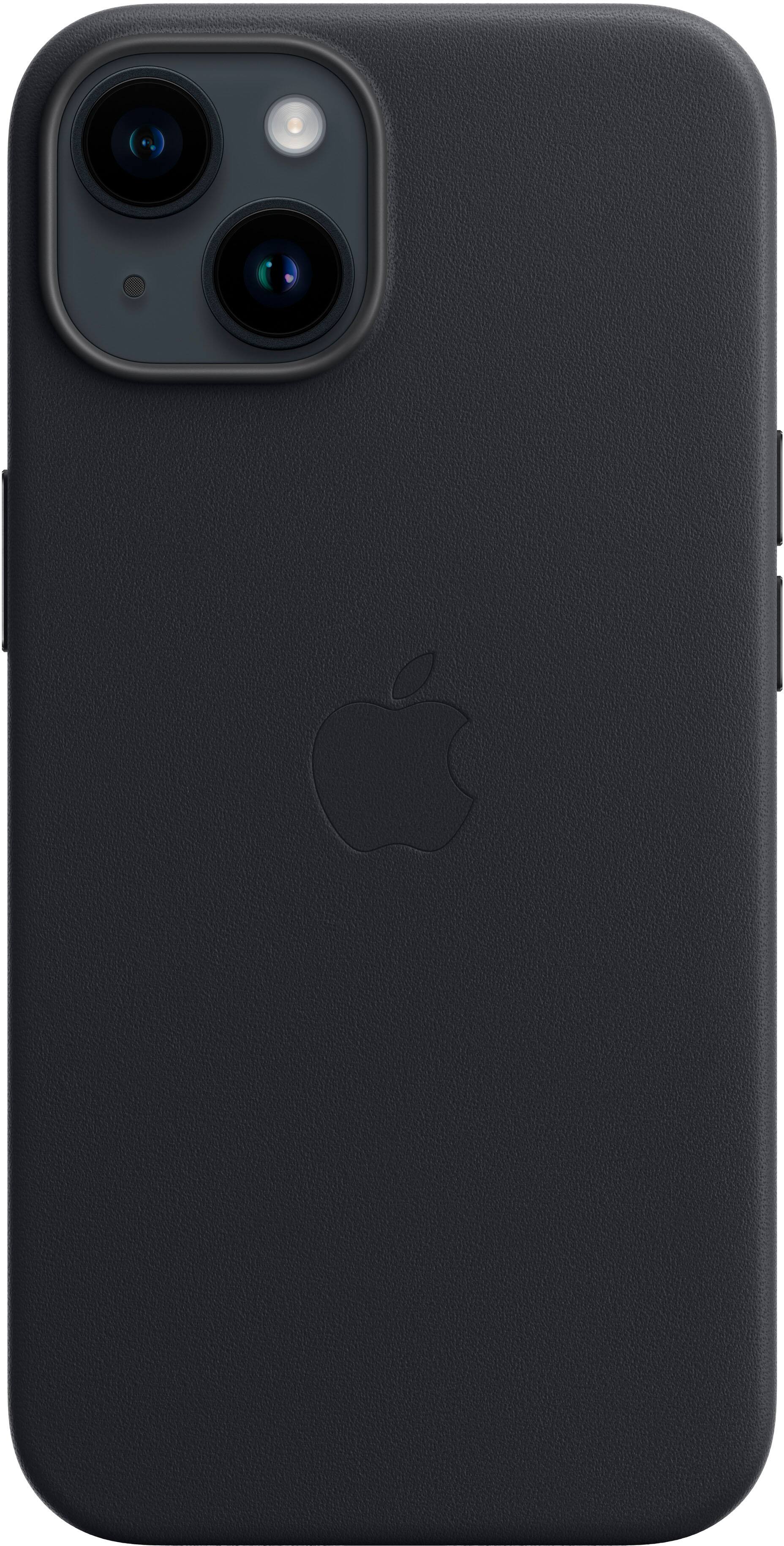 Left. Apple - iPhone 14 Leather Case with MagSafe - Midnight.