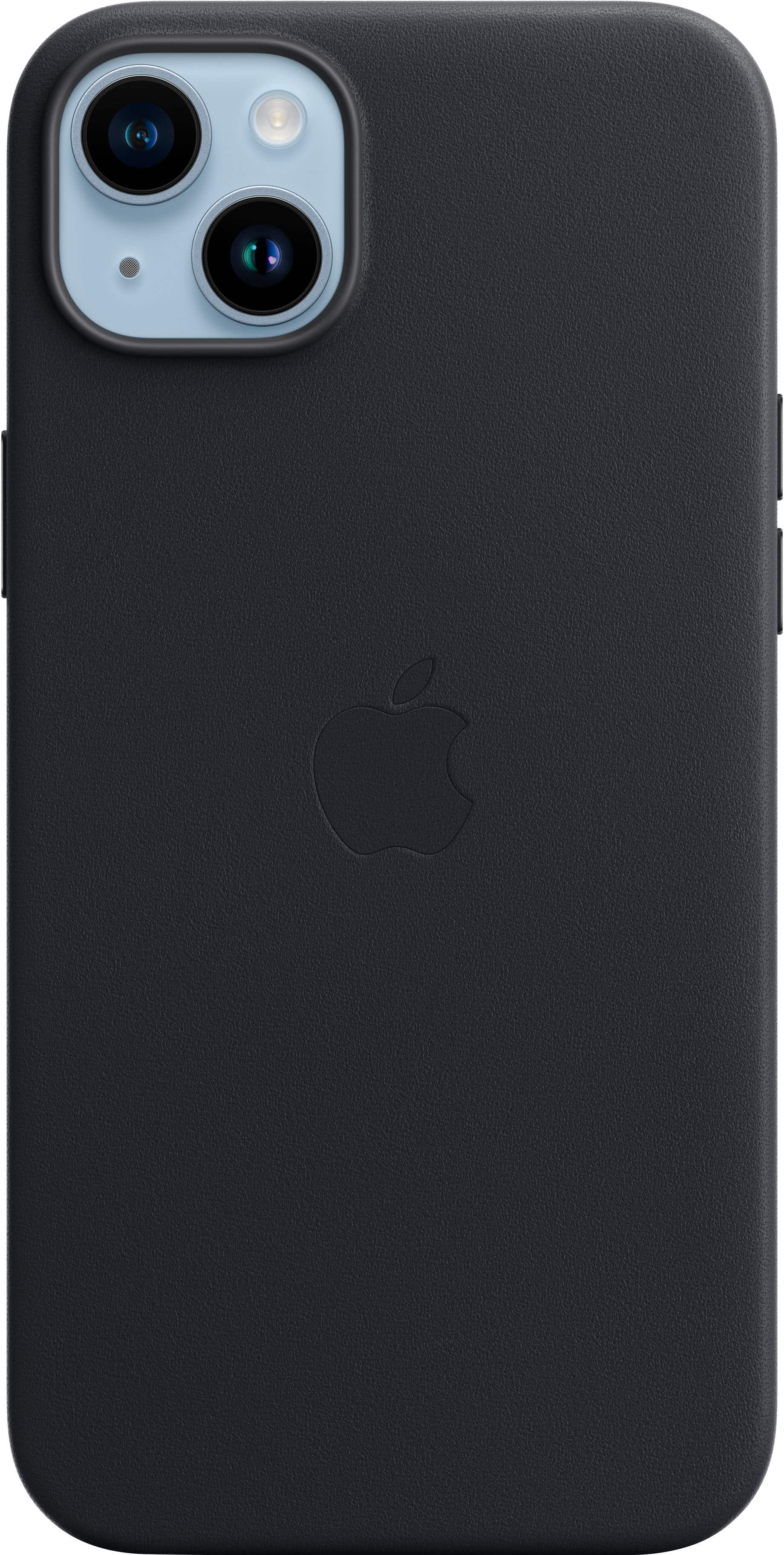 Front. Apple - iPhone 14 Plus Leather Case with MagSafe - Midnight.