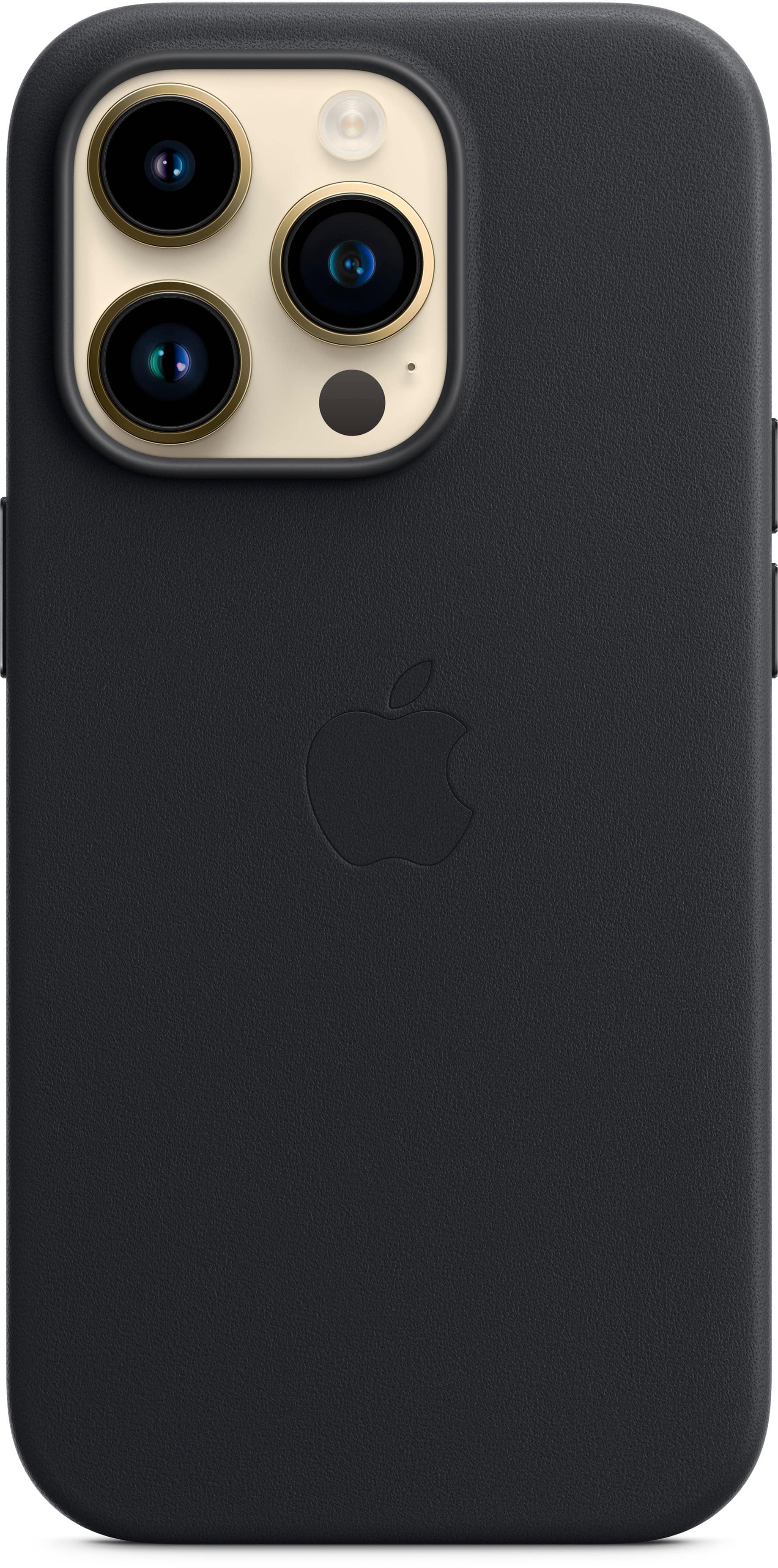 Angle. Apple - iPhone 14 Pro Leather Case with MagSafe - Midnight.