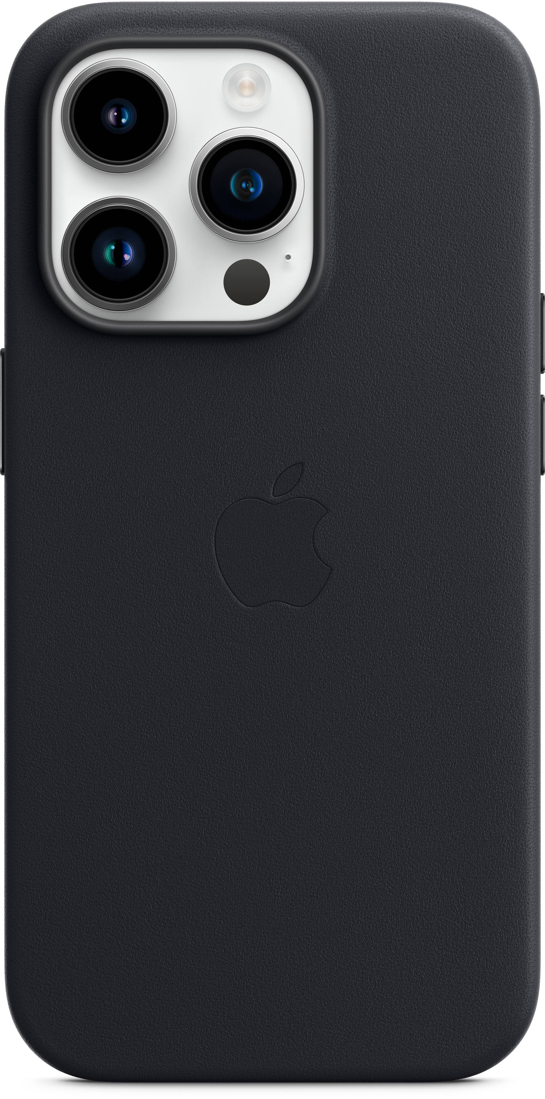 Left. Apple - iPhone 14 Pro Leather Case with MagSafe - Midnight.