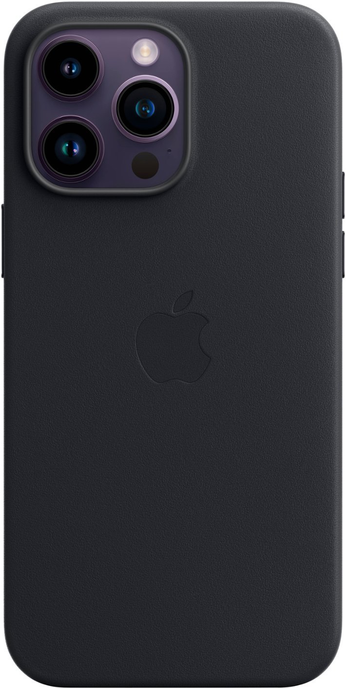 Front. Apple - iPhone 14 Pro Max Leather Case with MagSafe - Midnight.