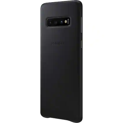Front. Samsung - Leather Back Cover Case for Galaxy S10, S10 (Unlocked) and S10 Enterprise Edition - Black.