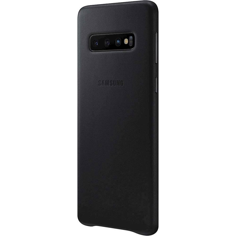 Front. Samsung - Leather Back Cover Case for Galaxy S10, S10 (Unlocked) and S10 Enterprise Edition - Black.