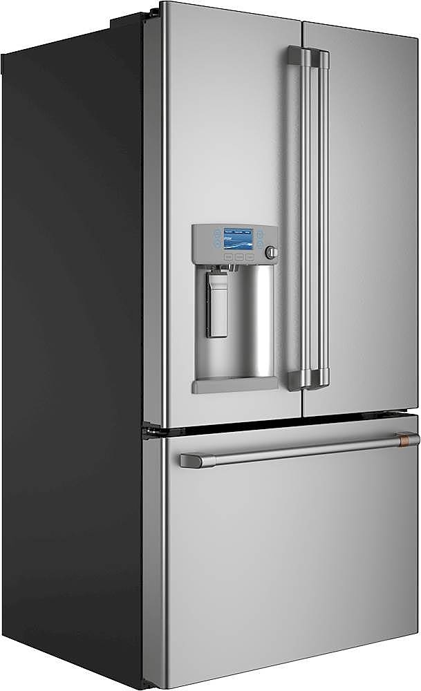 Angle. Café - 27.8 Cu. Ft. French Door Refrigerator with Hot Water Dispenser, Customizable - Stainless steel.