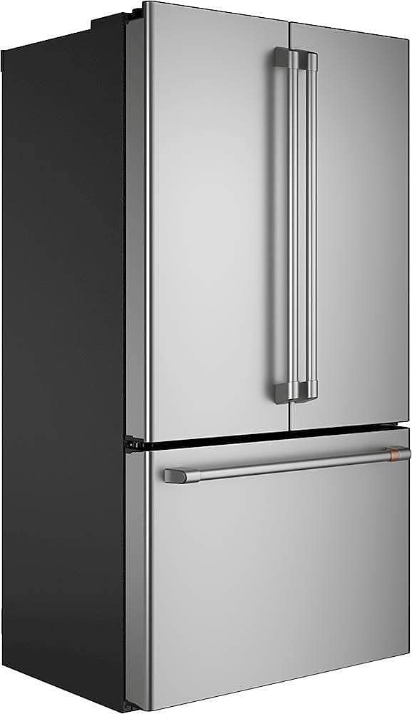 Angle. Café - 23.1 Cu. Ft. French Door Counter-Depth Refrigerator, Customizable - Stainless steel.