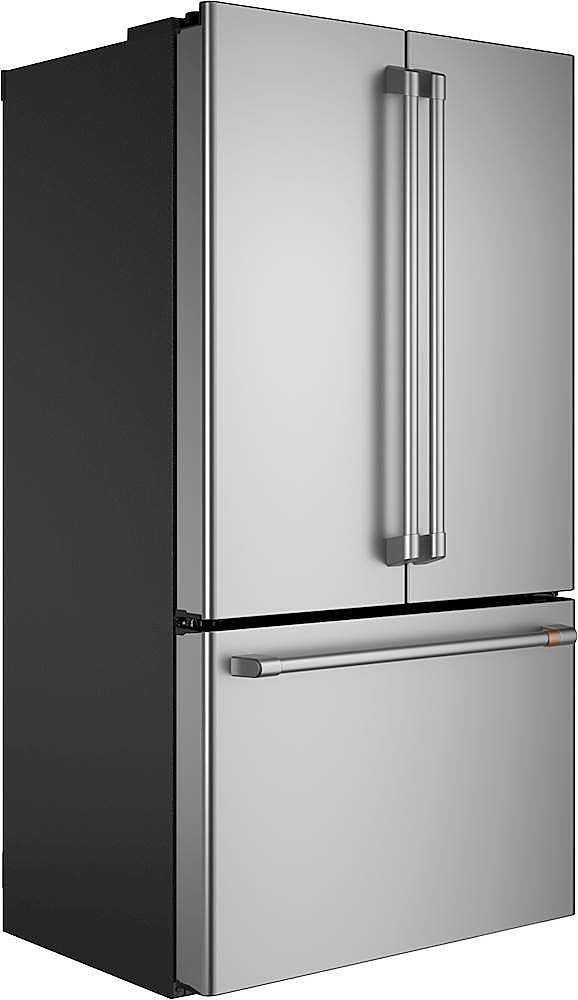 Angle. Café - 23.1 Cu. Ft. French Door Counter-Depth Refrigerator, Customizable - Stainless steel.