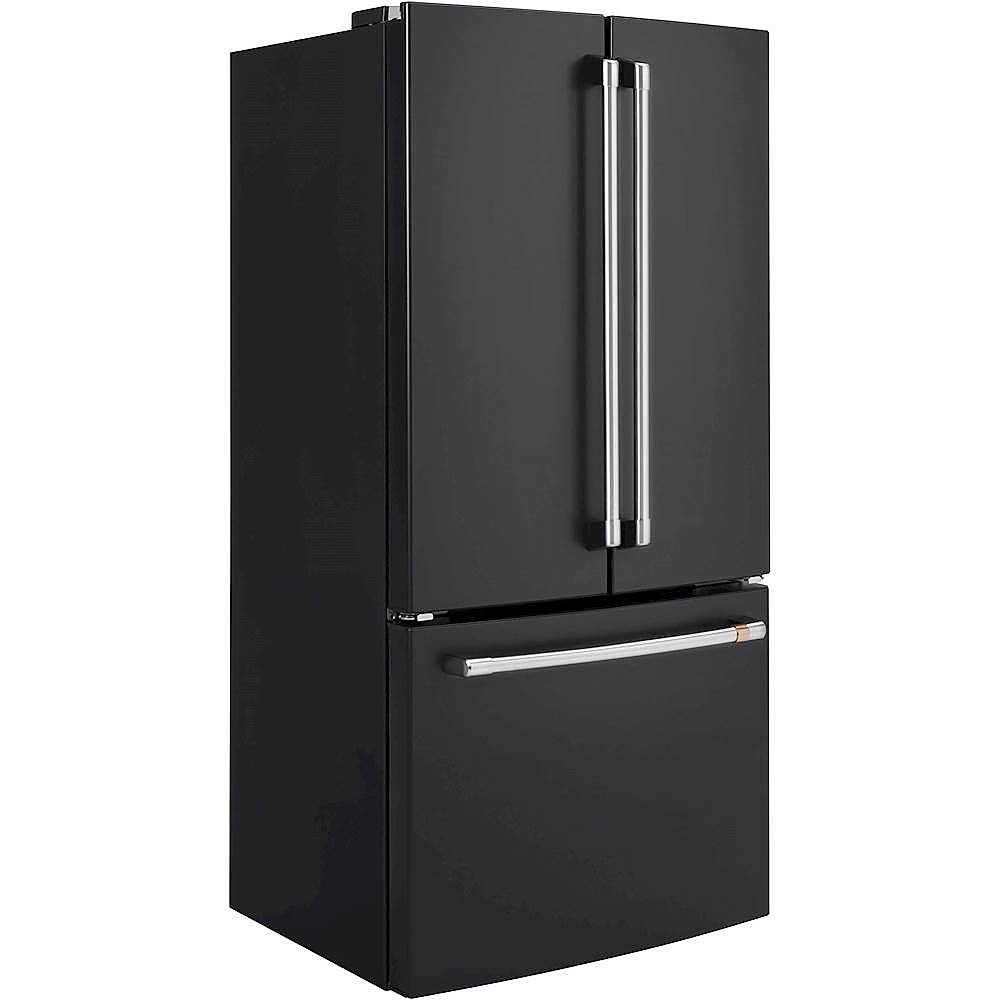 Angle. Café - 18.6 Cu. Ft. French Door Counter-Depth Refrigerator, Customizable - Matte Black.