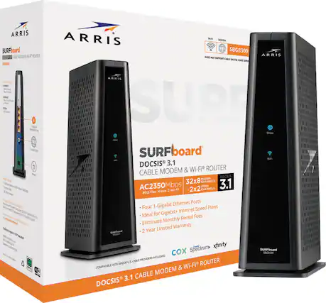 Front. ARRIS - SURFboard DOCSIS 3.1 Cable Modem & Dual-Band Wi-Fi Router for Xfinity and Cox service tiers - Black.
