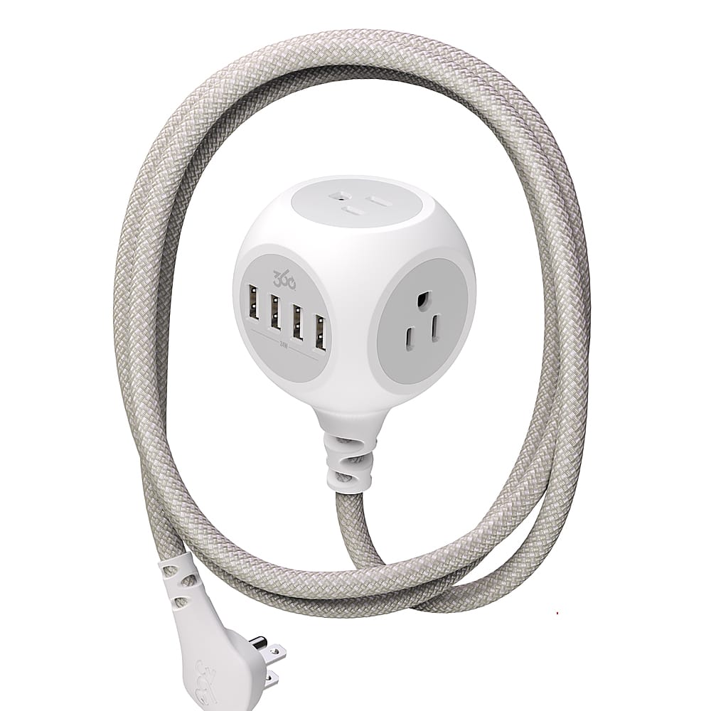 360 Electrical - Powerball24 3-Outlet/4-USB Power Strip - Luna Grey - Front_Zoom