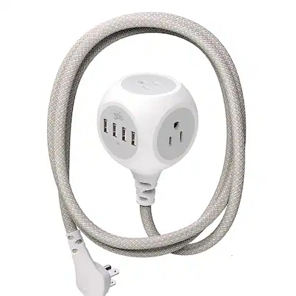 Front. 360 Electrical - Powerball24 3-Outlet/4-USB Power Strip - Luna Grey.