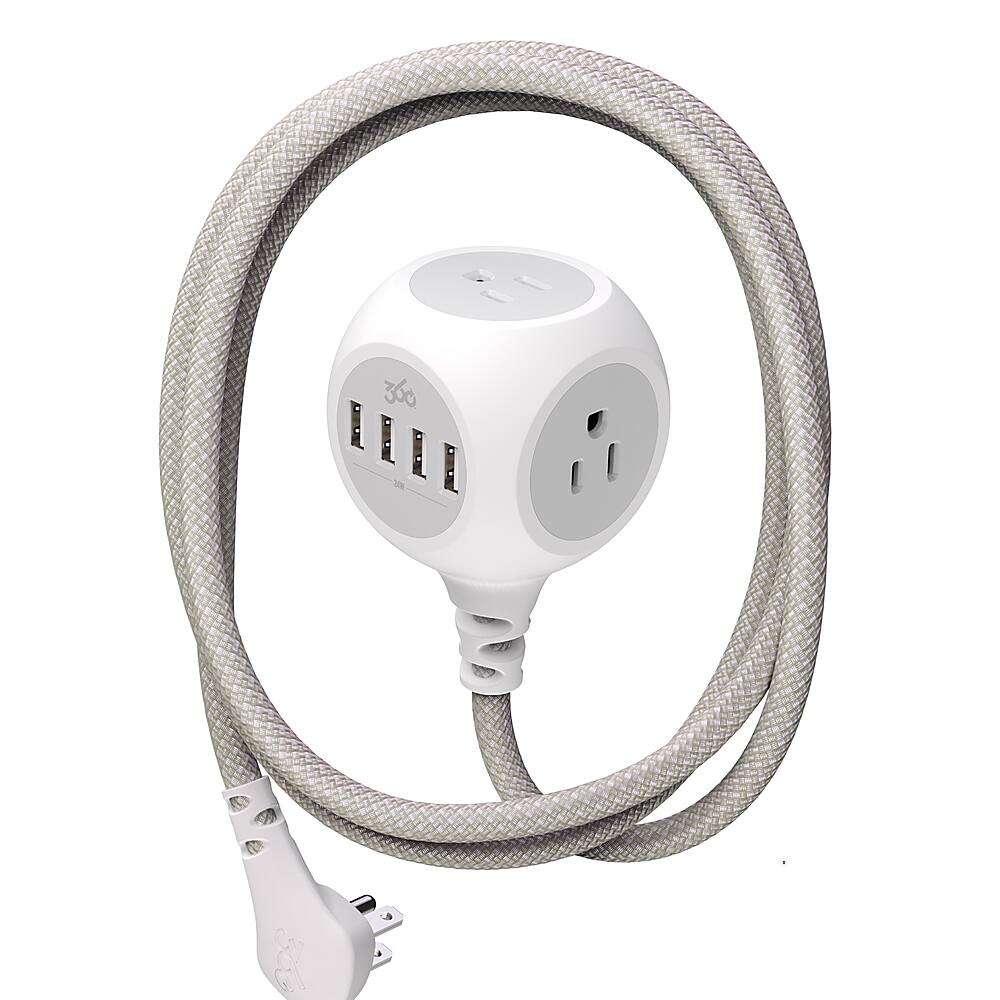 360 Electrical - Powerball24 3-Outlet/4-USB Power Strip - Luna Grey