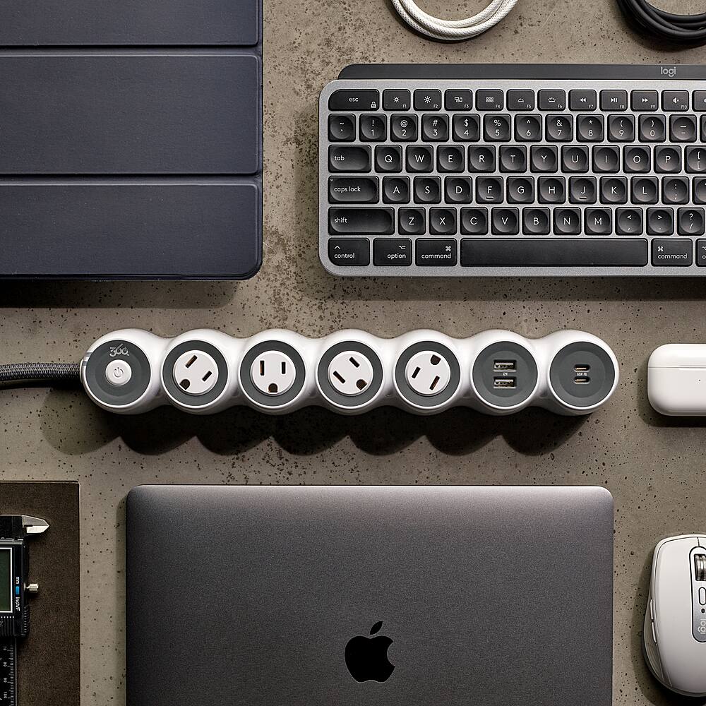 Alt View 13. 360 Electrical - PowerCurve77, 4 Rotating Outlets/2 USB-A and 2 USB-C 1080 Joules Surge Protector - White.