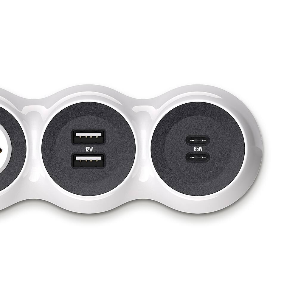Alt View 1. 360 Electrical - PowerCurve77, 4 Rotating Outlets/2 USB-A and 2 USB-C 1080 Joules Surge Protector - White.