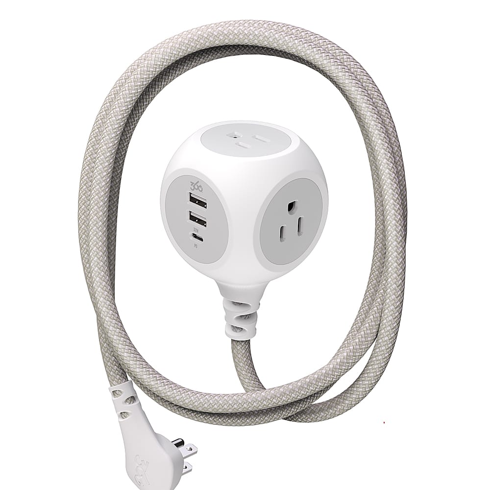 Front. 360 Electrical - Powerball32 3-Outlet/3-USB Power Strip - Luna Grey.