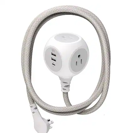 Front. 360 Electrical - Powerball32 3-Outlet/3-USB Power Strip - Luna Grey.