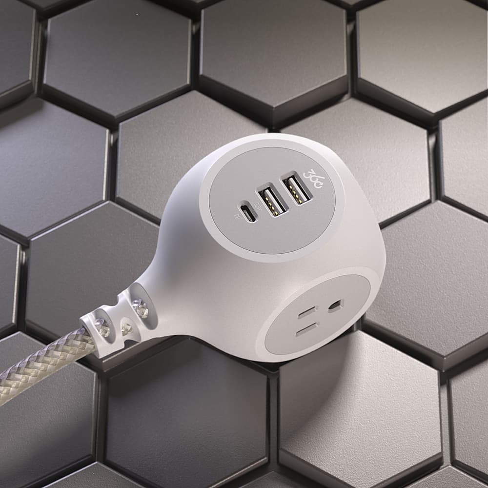 Alt View 13. 360 Electrical - Powerball32 3-Outlet/3-USB Power Strip - Luna Grey.